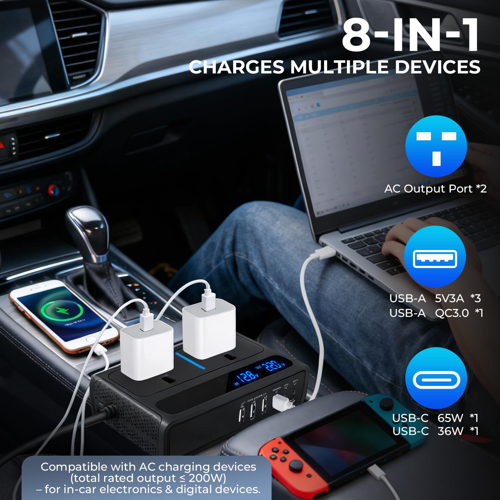 Inversor de corriente para coche de 12 V a 240 V