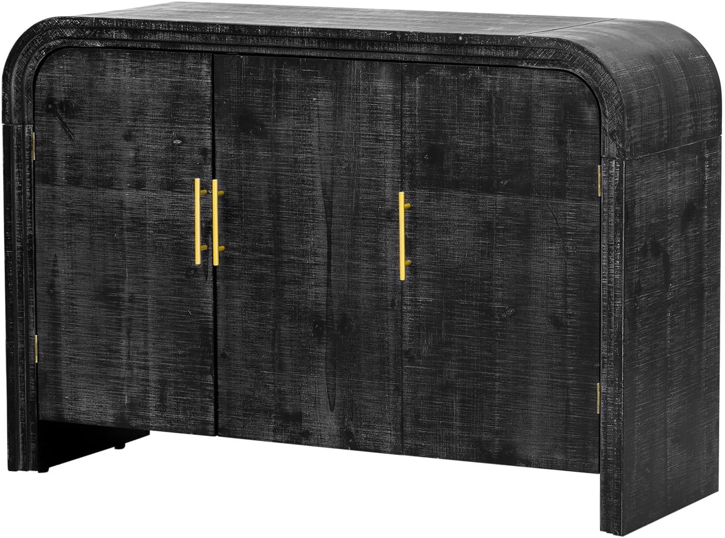 Retro Minimalist Curved Sideboard with Gold Handles and Adjustable Dividers for Living Room or Dining Room (Antique Black)