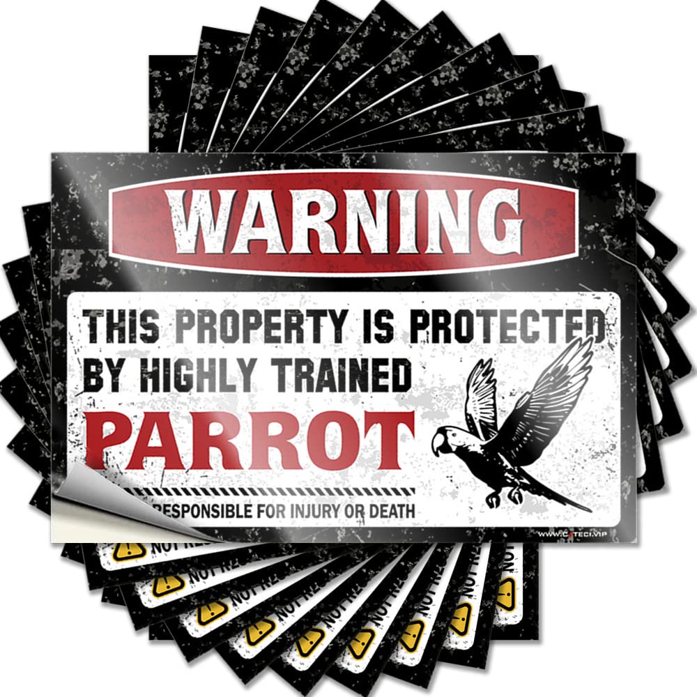 Decals for Cars Warning This Property is Protected By A Highly Trained Parrot Funny Sticker 10 Pcs Hardhat Stickers and Decals Man Cave Funny Signs(6X9CM)