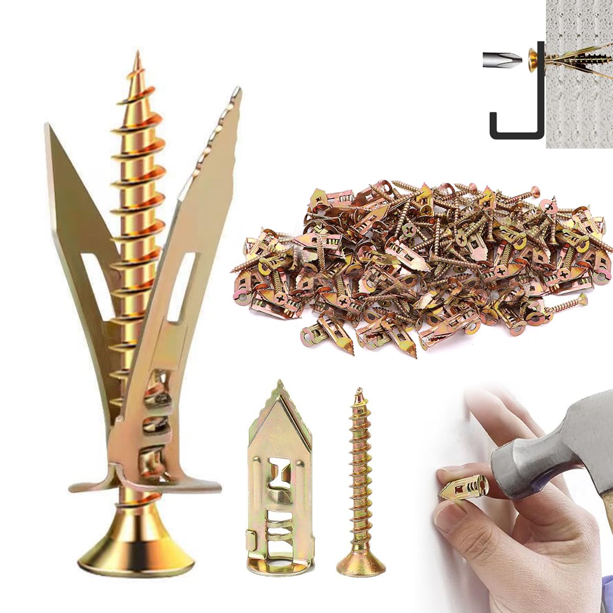 Dry Wall Anchors for Drywall Heavy Duty,Self Drilling Drywall Anchors and Screws kit for Wet and fix Drywall Anchor Repair Tools,Drywall Screws for Fixing Picture,Furniture,Outdoor decor (100, 1.57in)