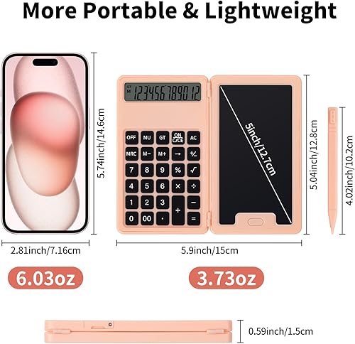 Miniatura 5 de Calculadora básica portátil de escritorio con bloc de notas y lápiz capacitivo, pantalla grande de 12 dígitos multifunción para oficina, escuela,