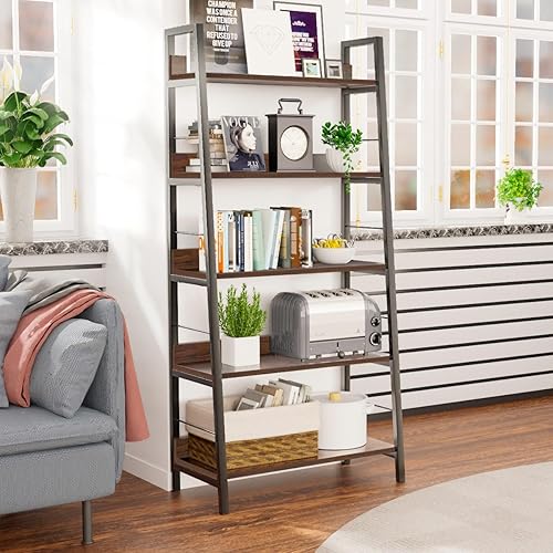 Miniatura 4 de Himimi Estantería industrial, estante de escalera grande de 5 niveles, estante de almacenamiento independiente, estantes inclinados para libros,