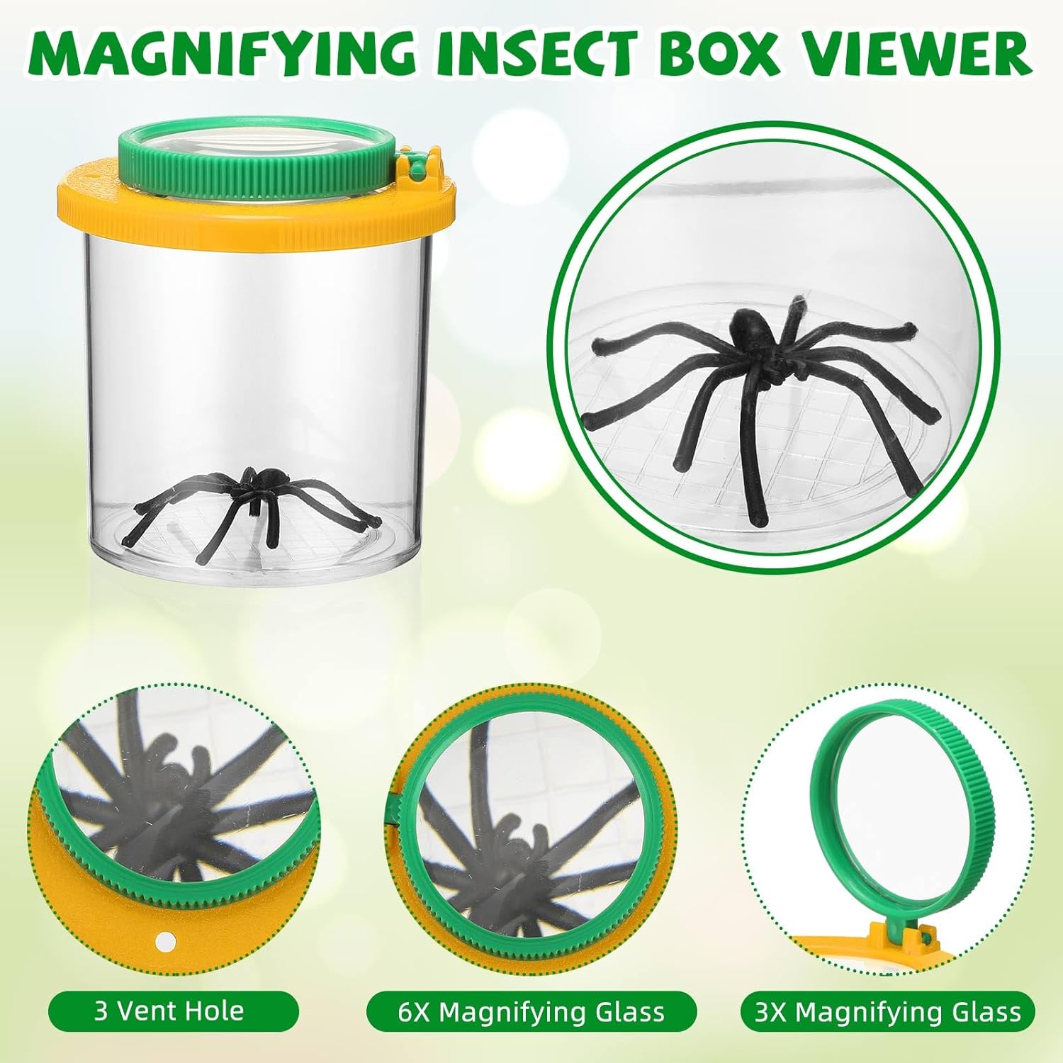 24 Pcs Bug Jar Viewer Magnifying Insect Box Magnifier Bug Container Bulk Insect Container Cage(Yellow, Red)