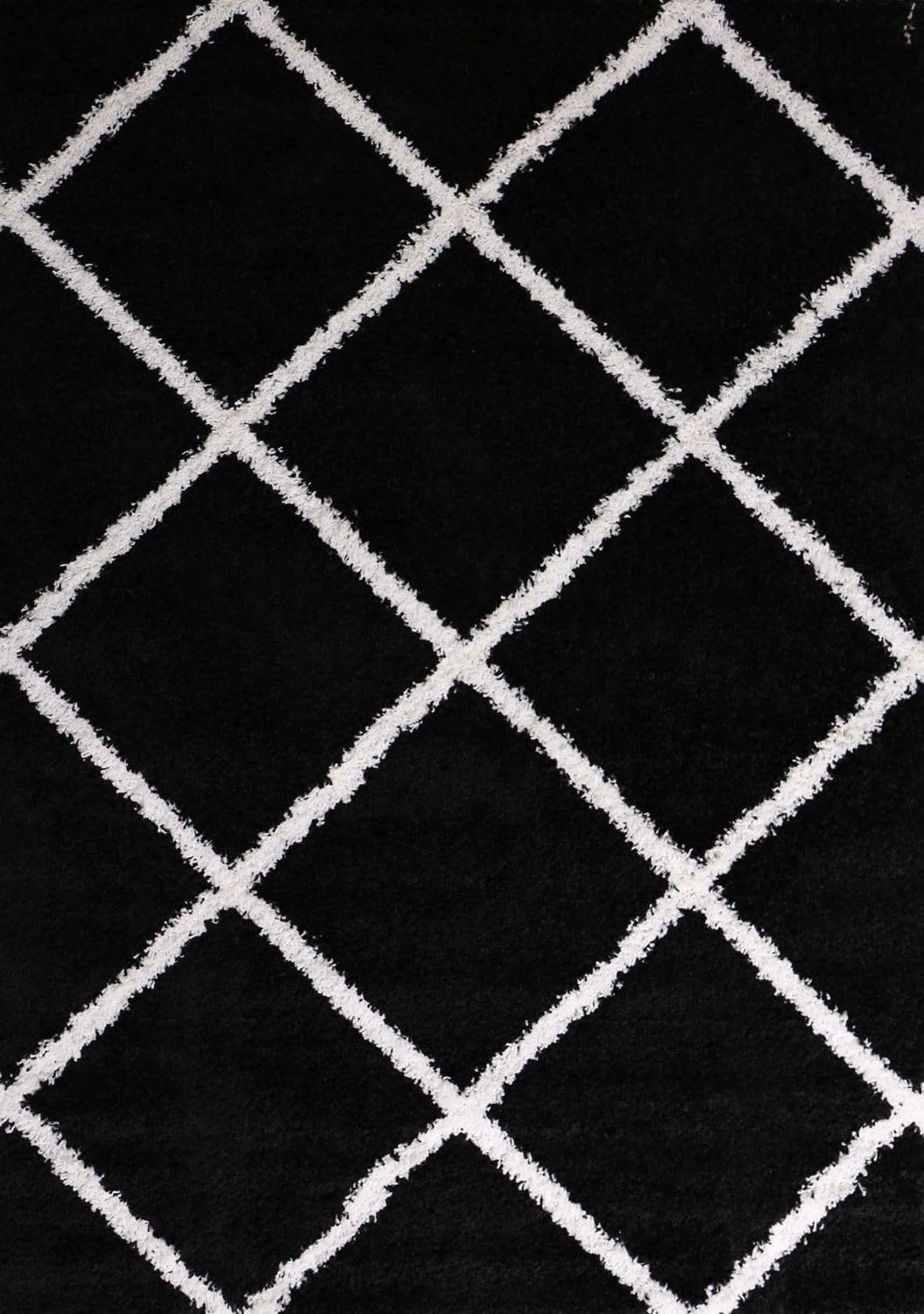 Moderno tappeto Shaggy a pelo lungo, design a rombi in crema, beige, grigio, nero, colore: nero, dimensioni: 120 x 170 cm