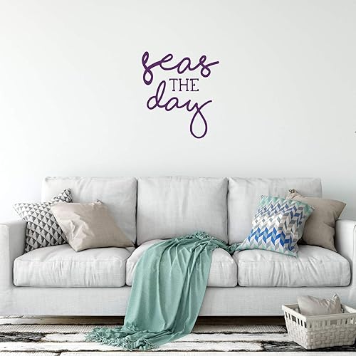 Miniatura 7 de Seas the Day Cursive Wall Decal Vinyl Sticker  Nautical Decoration for Living Room, Bedroom  Quote for Laptop or Water Bottle  Black, White, Blue,