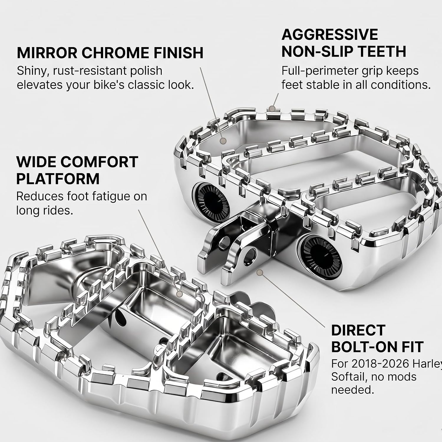 Adjustable Wide Mini Driver Floorboards Footpegs for Harley Softail Street Bob/Fat Bob/Fat Boy/Low Rider/Low Rider S,ST/Sport Glide/Breakout/Slim 2018-2025 2026