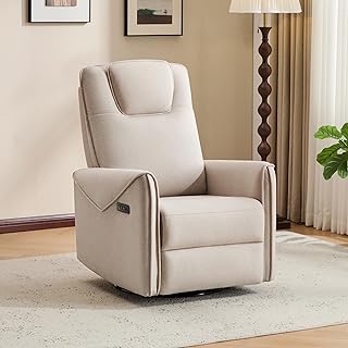 Elektrischer Relaxsessel mit Massage und Wärme, Fernsehsessel 270° Drehbar mit Liegefunktion, Massagesessel mit Schaukelfunktion für Wohnzimmer (Beige)