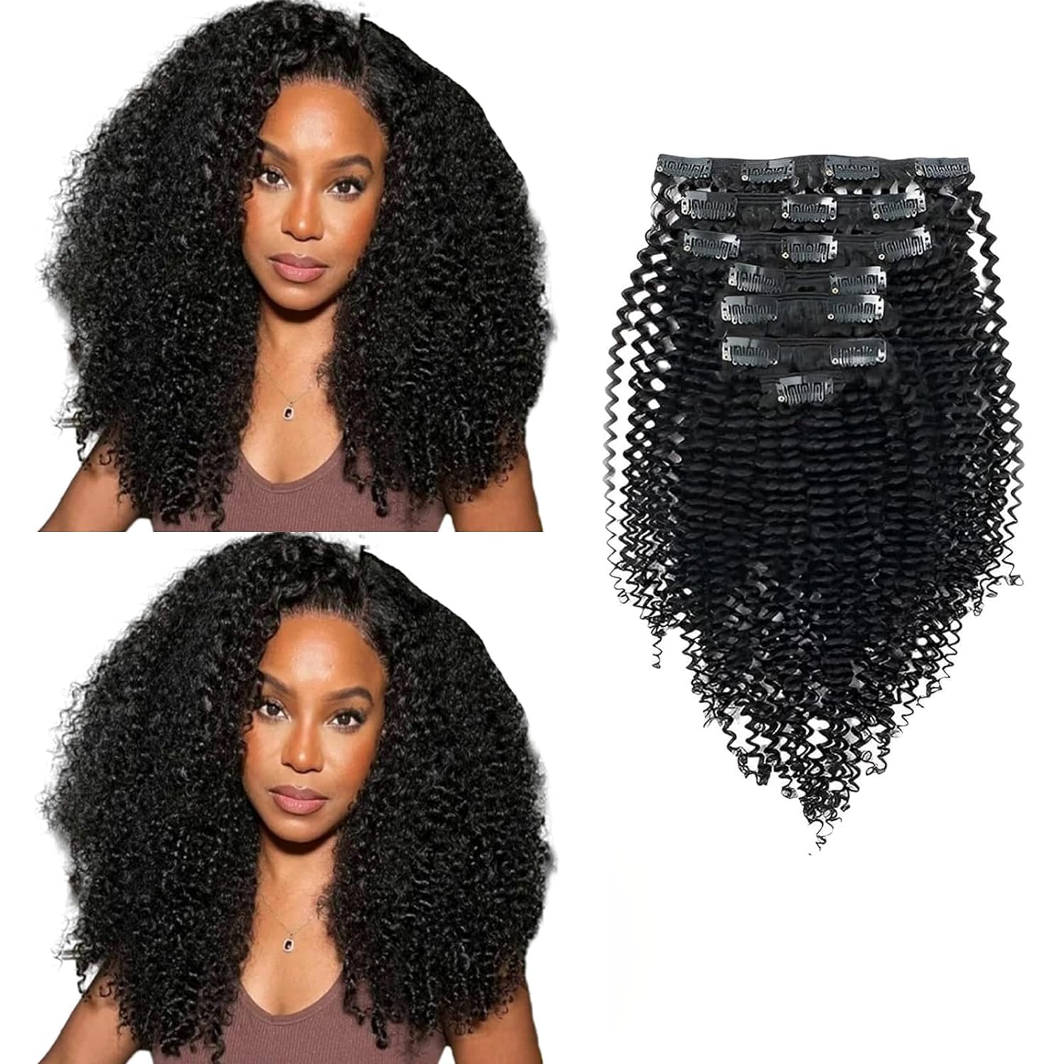 Sassina Kinky Curly Clip in Hair Extensions Human Hair 3B 3C Double Weft Curly Clip in Hair Extensions for African American Women Natural Black 120