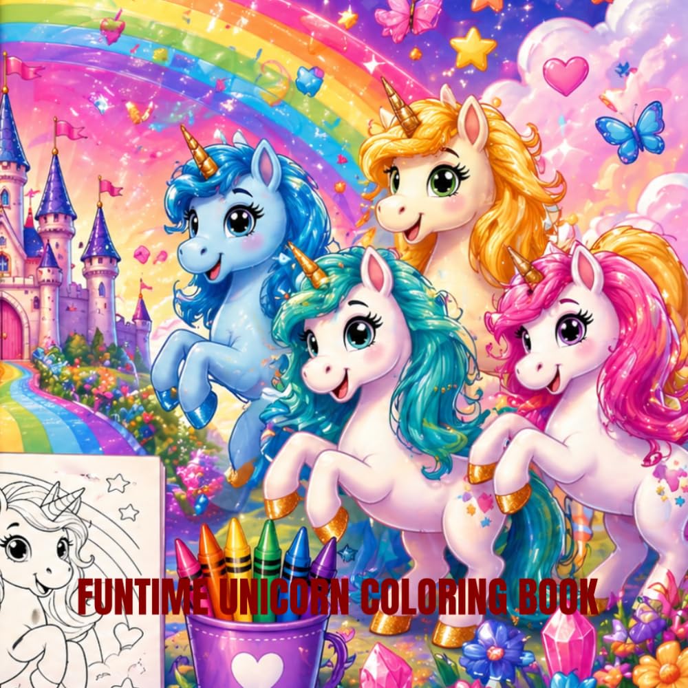 FUNTIME UNICORN COLORING BOOK: Unicorn Coloring Book for Kids, 50 Magical Unicorn Designs for funtime
