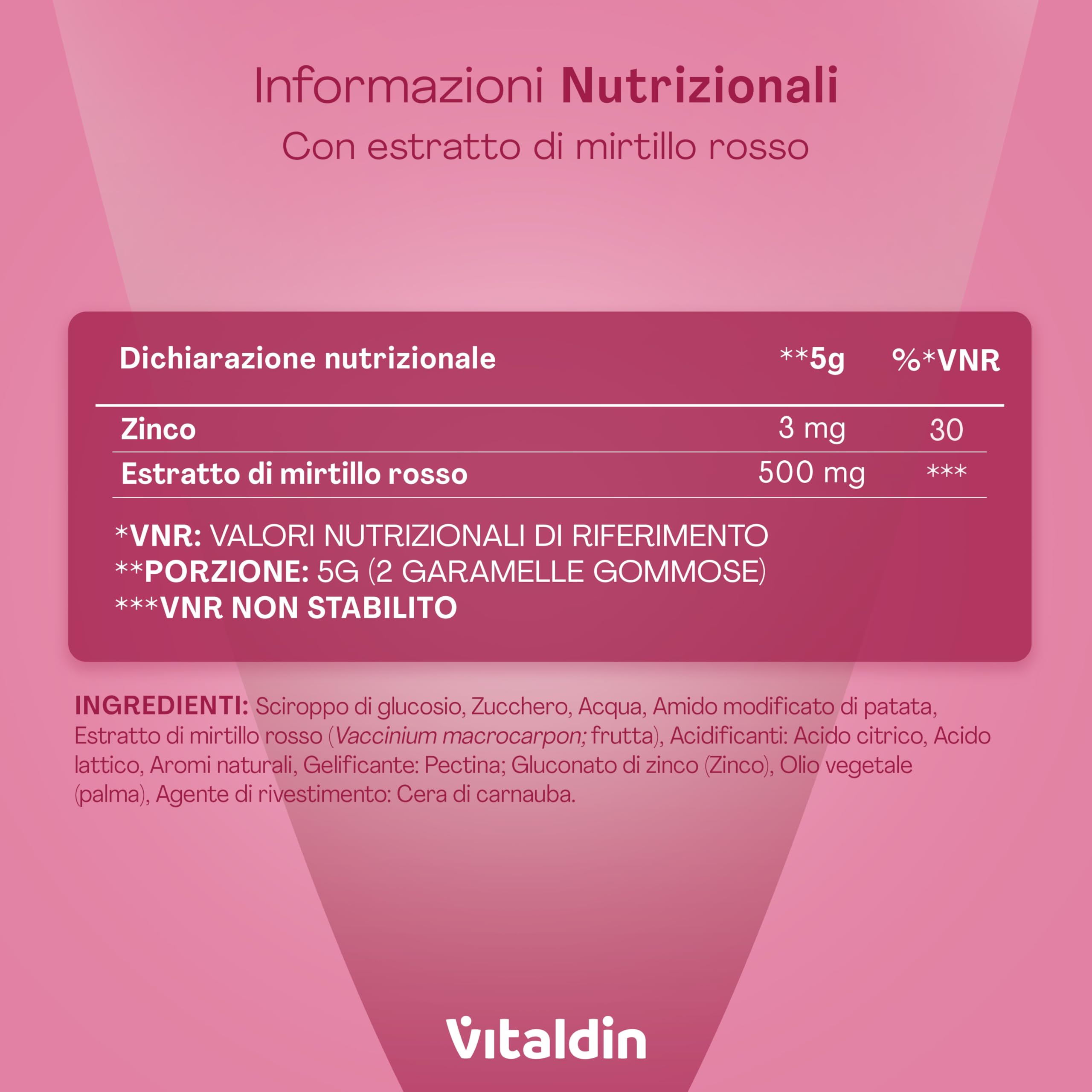 VITALDIN Cranberry Gummies – Integratore di 500 mg di estratto di Mirtillo Rosso + Zinco – 70 Caramelle Gommose, Gusto Mirtilli Rossi – Aiuto delle Vie Urinarie – Vegano