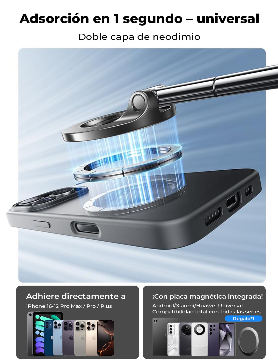 LISEN Soporte Móvil Coche Magsafe, [15+KG Vacío Ventosa & 20N Imán] Suporte Magnetico Telemovel Carro, Soporte Telefono Coche Magsafe Car Mount para iPhone 16 Pro MAX 15 14 13 12 Negro