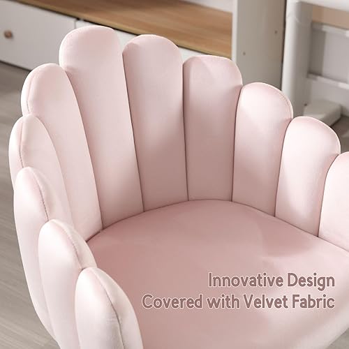 Miniatura 6 de LukeAlon Bonita silla de escritorio giratoria para niños, silla de estudio de terciopelo con ruedas y brazos, cómoda silla tapizada de altura