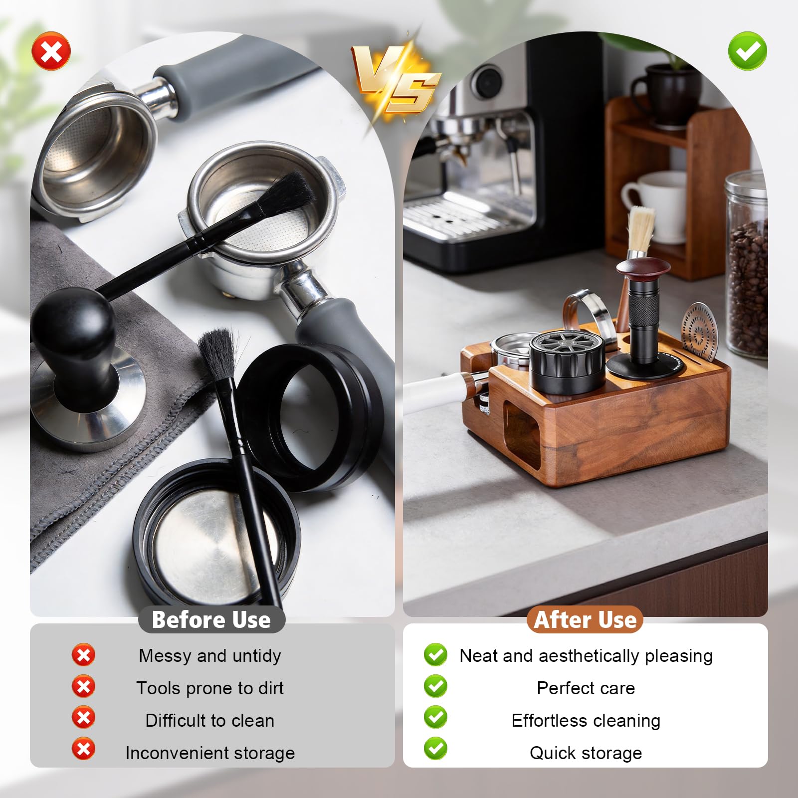 Estación de Tamping 58mm, Base para Prensar Café con Almacenamiento | Soporte Portafiltro Antideslizante para Barista, Accesorios Espresso con Organizador de Herramientas