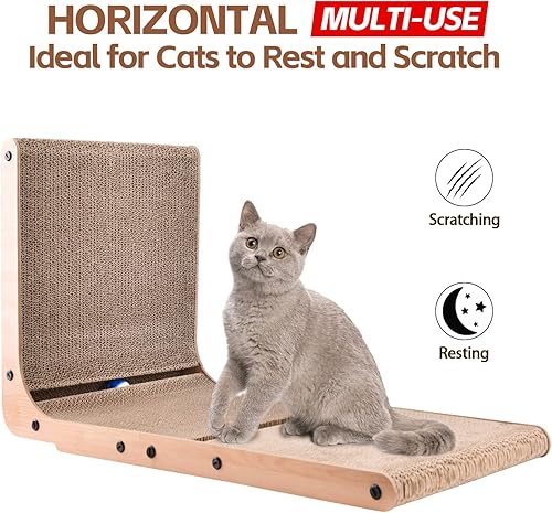 Miniatura 3 de AUSCAT Rascador de cartón para gatos, rascador vertical para gatos de interior, almohadilla para rascar en forma de L de 27.2 pulgadas con dos bolas