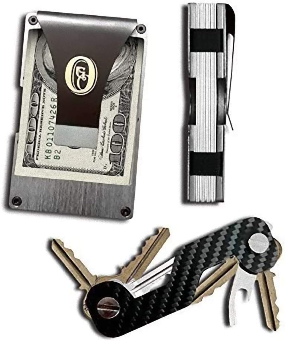 OGO Mens Minimalist Aluminum Money Clip – Slim RFID Blocking Wallet – ( Silver )