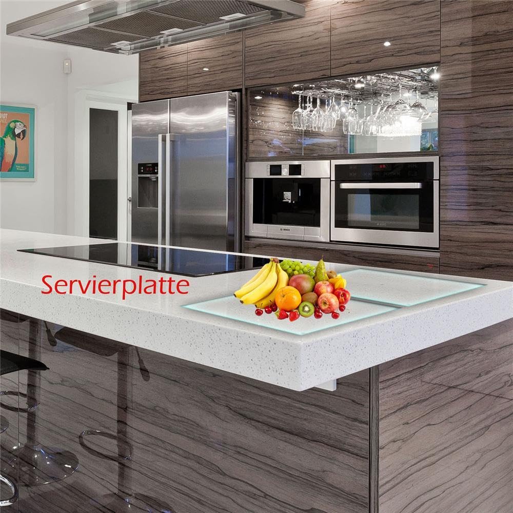 Herdabdeckplatte Abdeckung Ceranfeld Abdeckplatte Schneidebrett 2-Teilig 80x52 Durchsichtig Spritzschutz Glasplatte Ceranfeldabdeckung Schutz Herdschutz Sicherheitsglas Glasschneidebrett 2x40x52