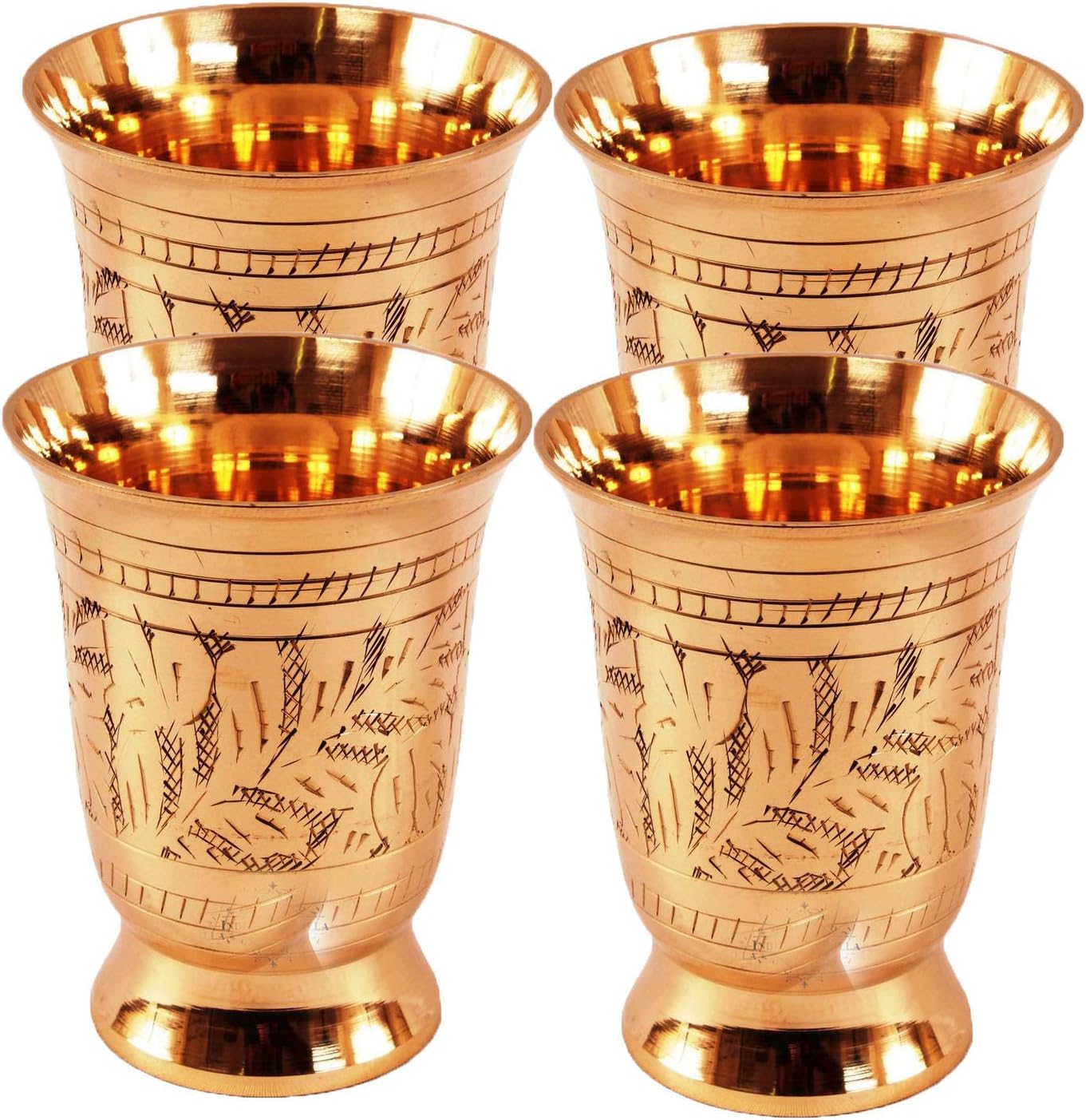 Set Of 4 Mughlai Style Designer Brass Mint Julep Cup Goblet Tumbler Capacity 8.5 Ounce Each