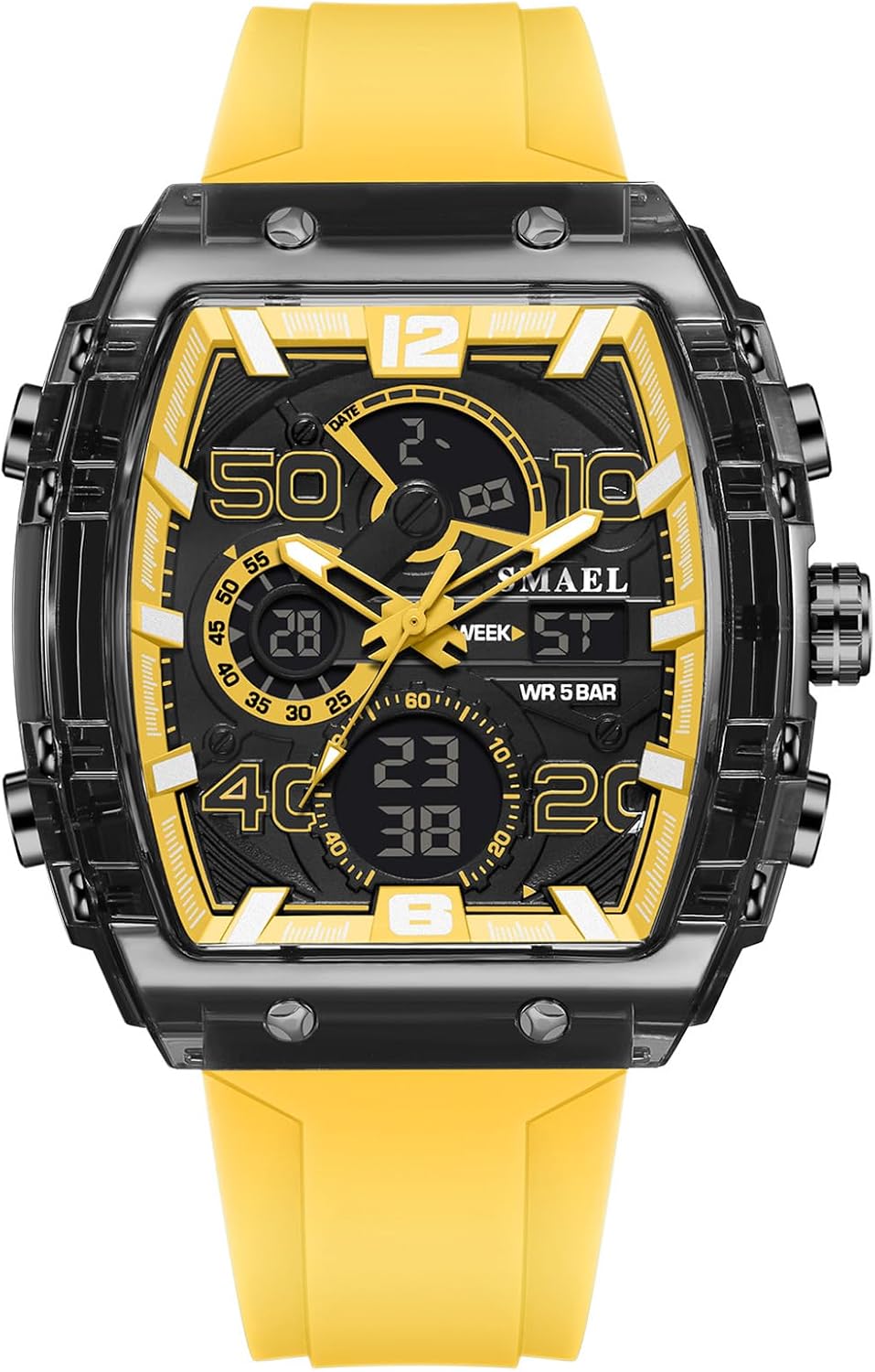 FANMIS Fashion Mens Tonneau Sport Watches Cool Big Dial Watch Waterproof Luminous Sport Chronograph Business Dress Watches Silicon Strap for Men