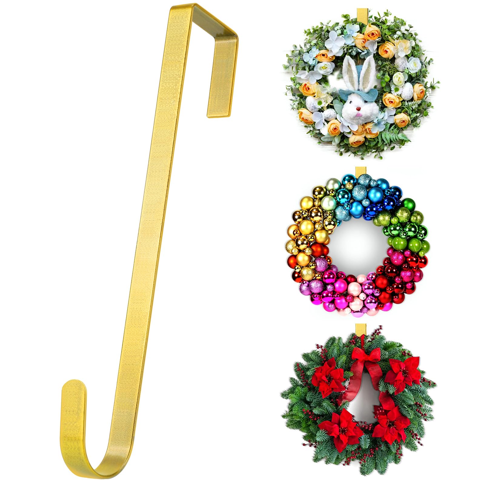 12” Wreath Hanger Over the Door Hooks, Non Scratch Wreath Door Hanger Hooks for Hanging Welcome Sign, Metal Wreath Hangers for Front Door Decor, Thin Door Hanger for Easter Christmas Home Decoration
