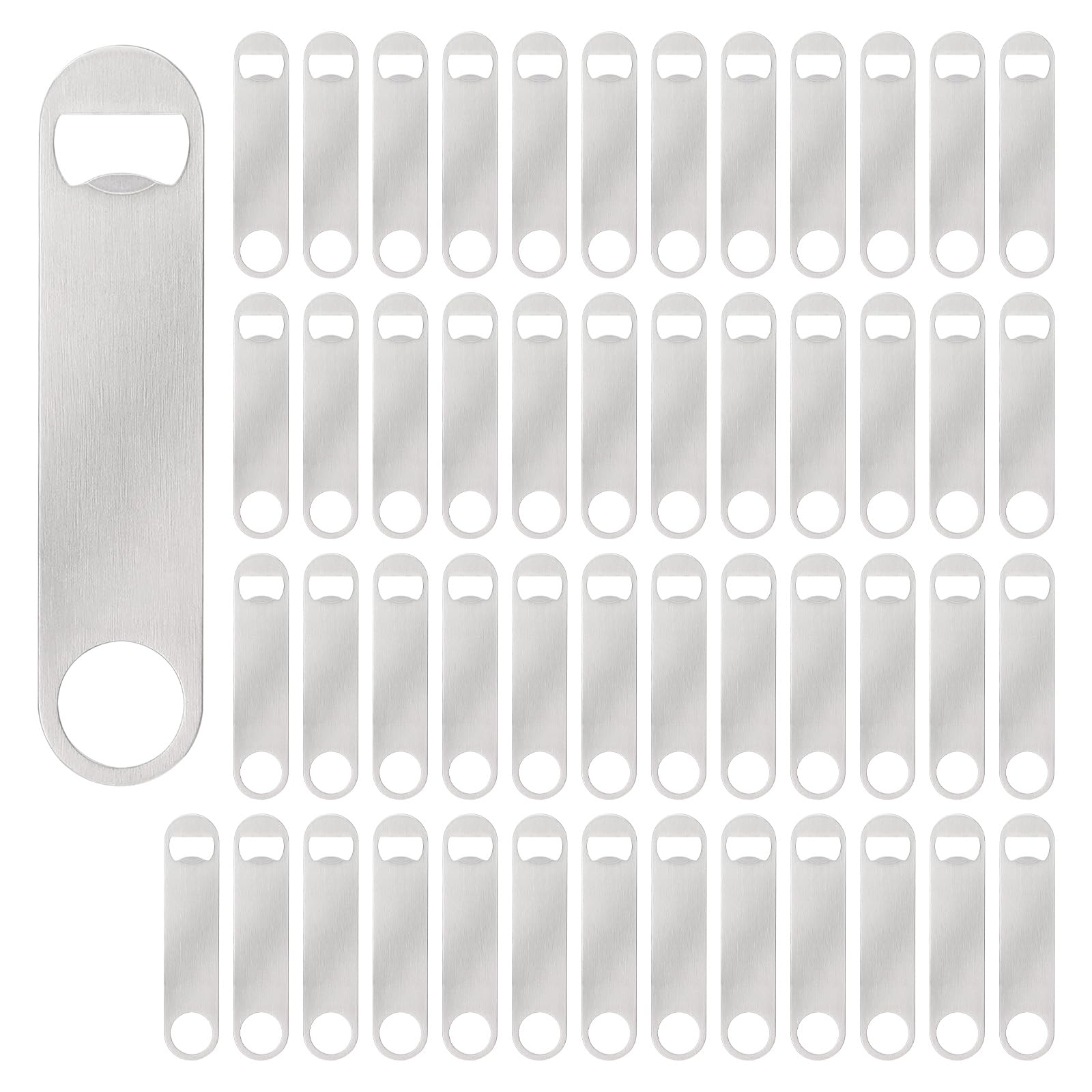 Paquete de 50 abrebotellas de cerveza plano de acero inoxidable de 7 pulgadas, abrebotellas de cerveza para camarero, cocina, bar, restaurante (plateado)