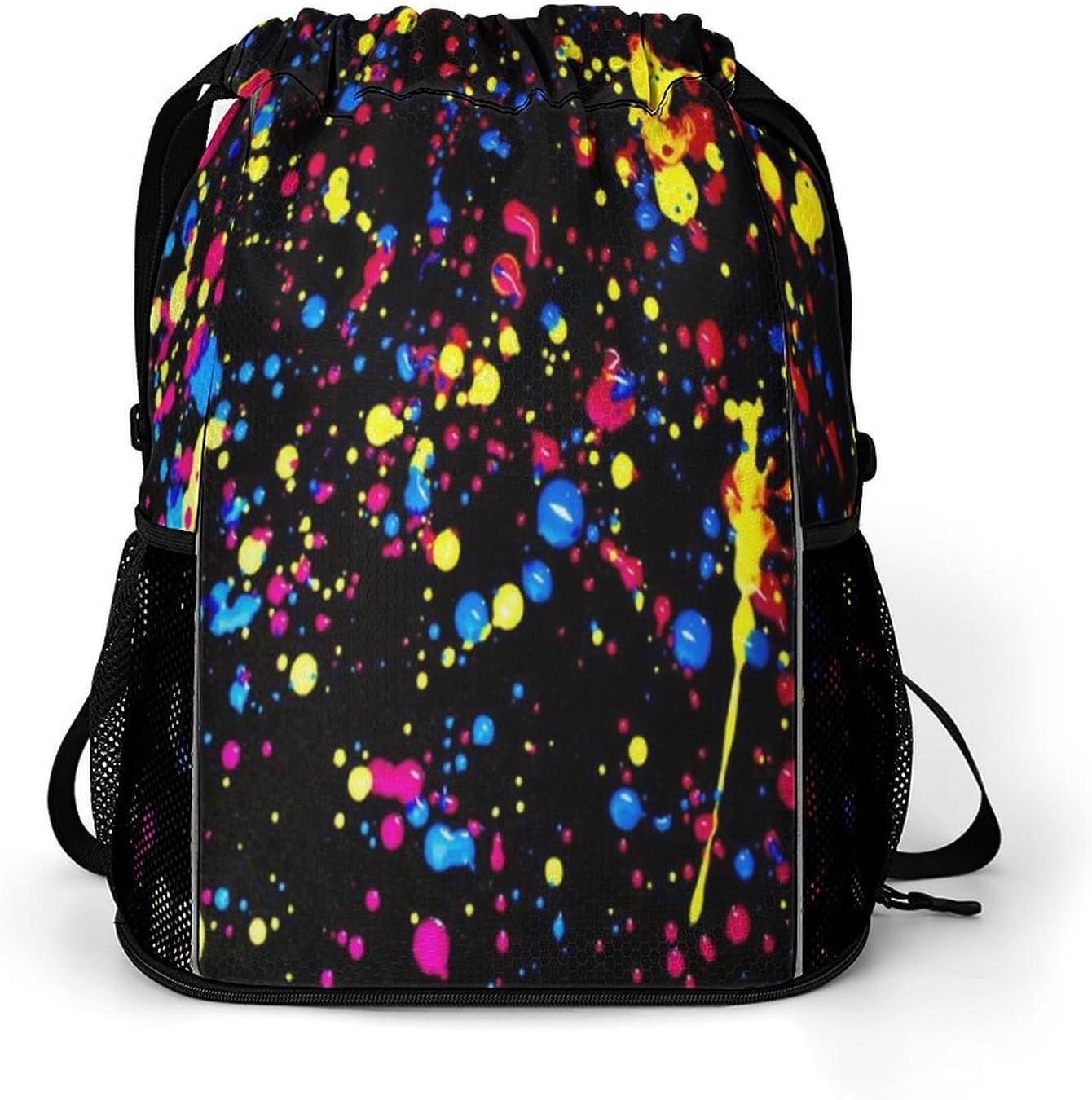 Blue Neon Paint Splatter Gym Bag Workout Gym Backpack with Shoe Compartment Sports Bags for Women Men