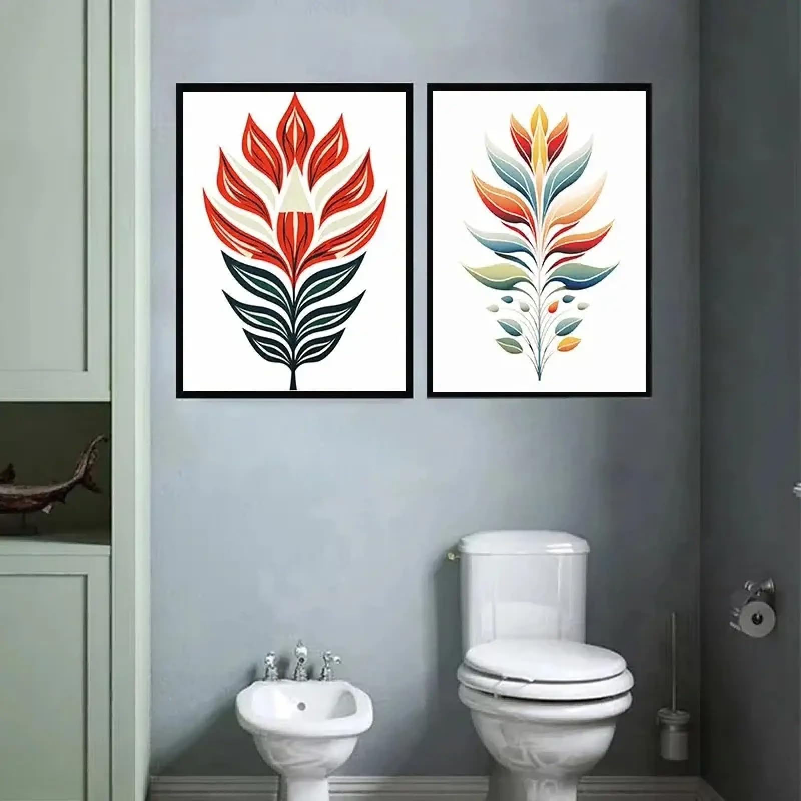 Tableau fleur rouge et feuille verte déco salon peinture sur toile moderne 60x90cm sans cadre