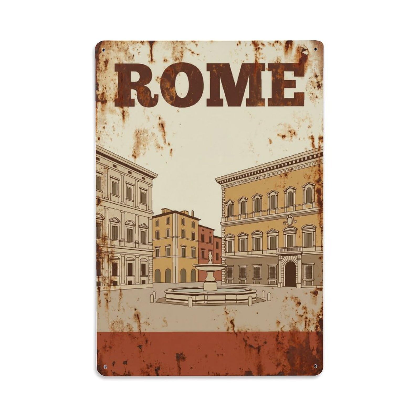 Vintage Travel Rome Piazza Farnese Renaissance Square Palaces Rusted Italy Metal Tin Sign Plaque Wall Decor for Cafe, Club Bar, Office, Home Garden Metal Poster 8x12Inch