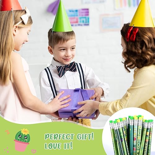 Miniatura 6 de Blulu 36 lápices de cactus, suculentas, cactus, decoración de aula, bonitos y divertidos lápices inspiradores con borradores para la escuela, aula,