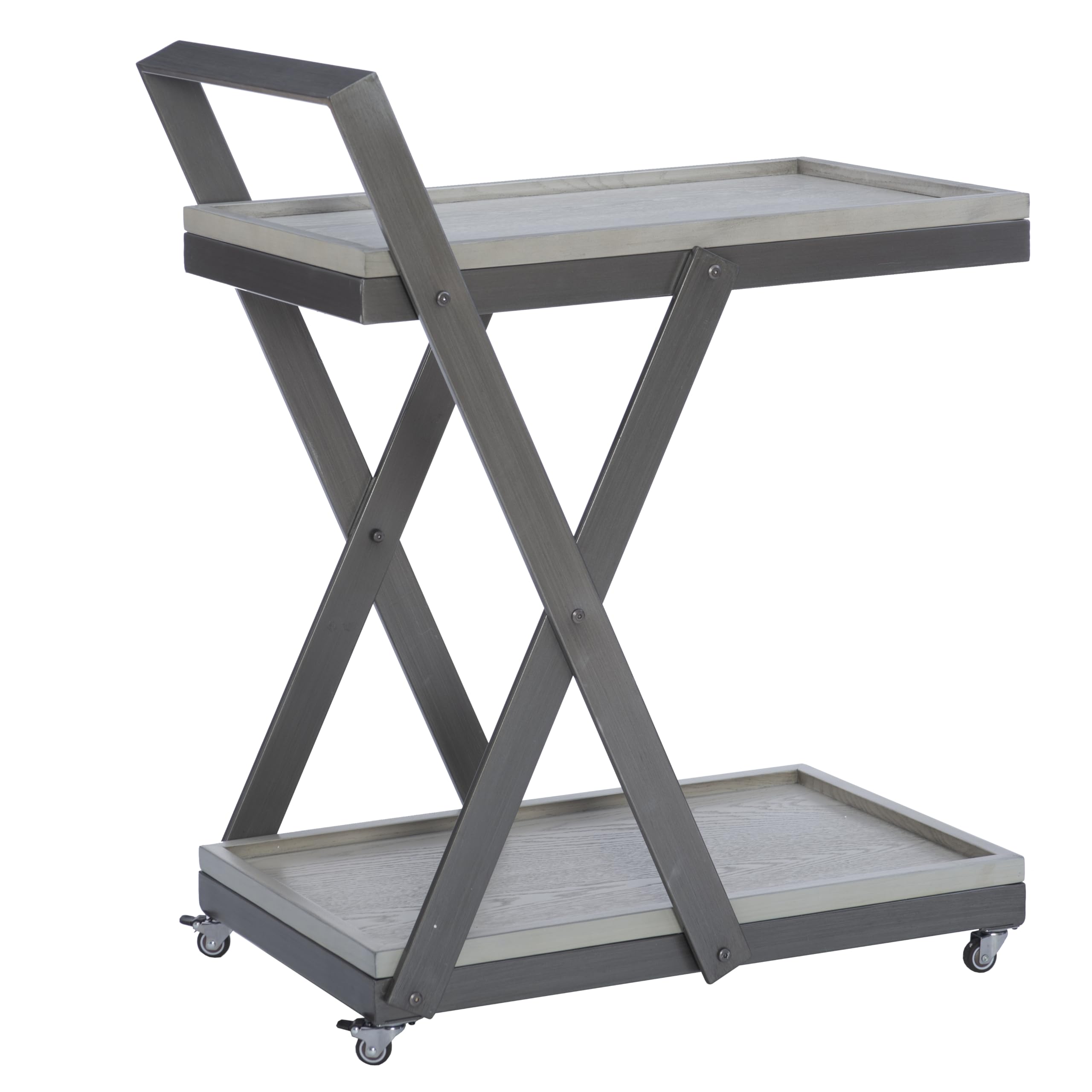 Powell Pebble Rustic Grey Metal Paulding Rolling Bar Cart with White Washed Wood Shelves