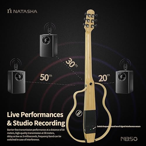 Miniatura 6 de Natasha Guitarra acústica eléctrica de bambú, guitarra inteligente silenciosa de cuerda de acero, guitarra para principiantes con sistema de proceso