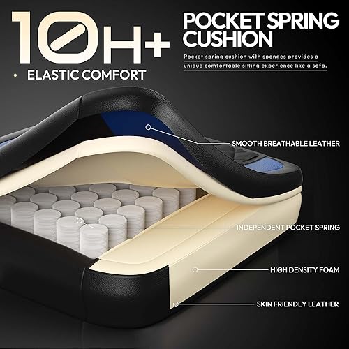 Miniatura 4 de Dowinx Silla de juegos con cojín de resorte de bolsillo, silla ergonómica para computadora con masaje lumbar y reposapiés para adultos, silla de