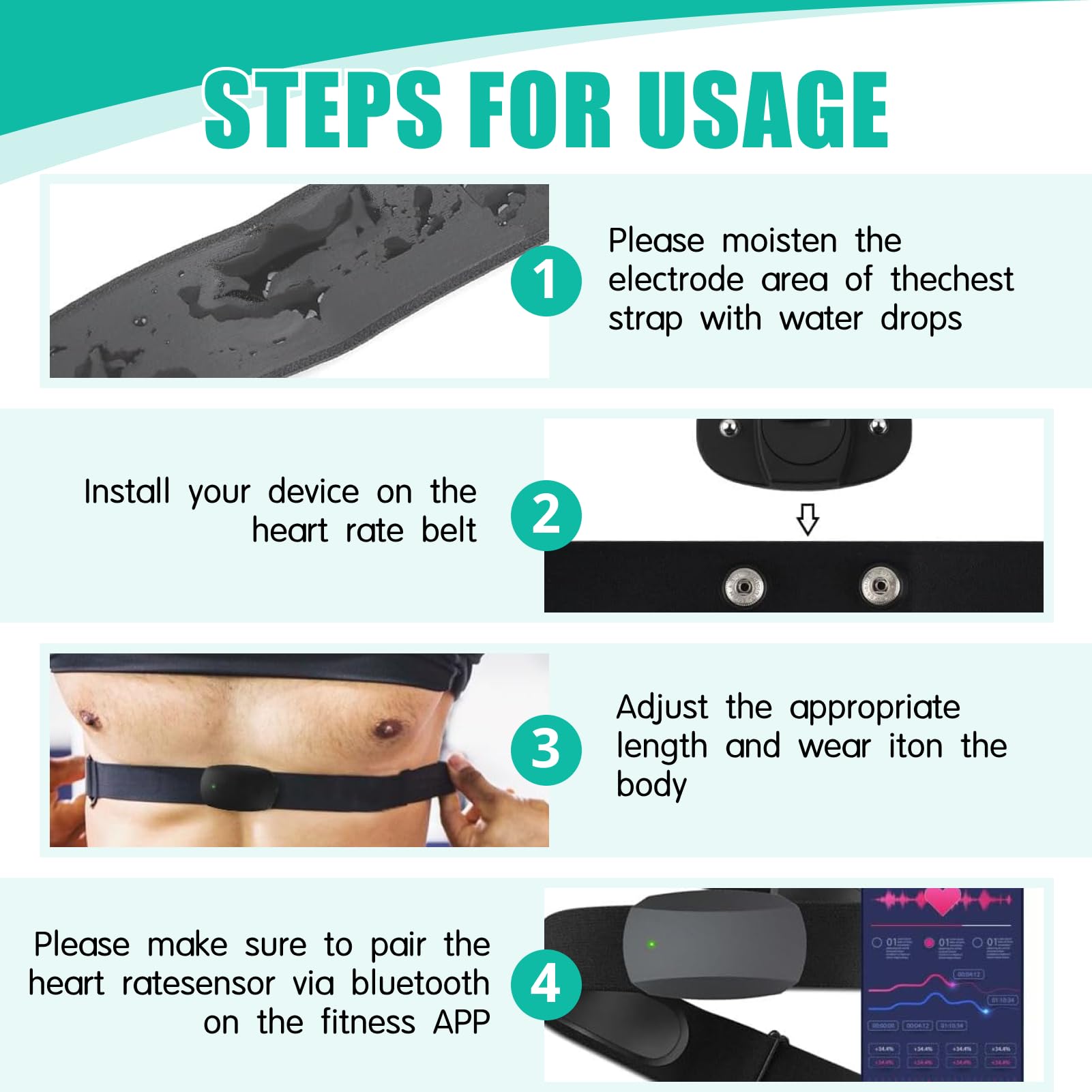 Fascia Cardio Regolabile Bluetooth/ANT+ Per Garmin, Polar, Wahoo - Comfortevole, Impermeabile, Per Corsa E Ciclismo - Foto 5