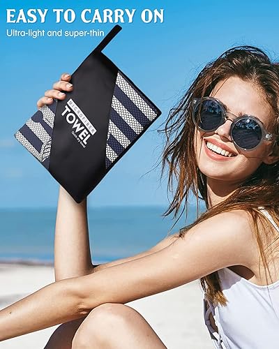 Miniatura 6 de YISUMEI Nautical Anchor - Toalla de playa con rayas horizontales azul marino, 36 x 72 pulgadas, microfibra de secado rápido y libre de arena