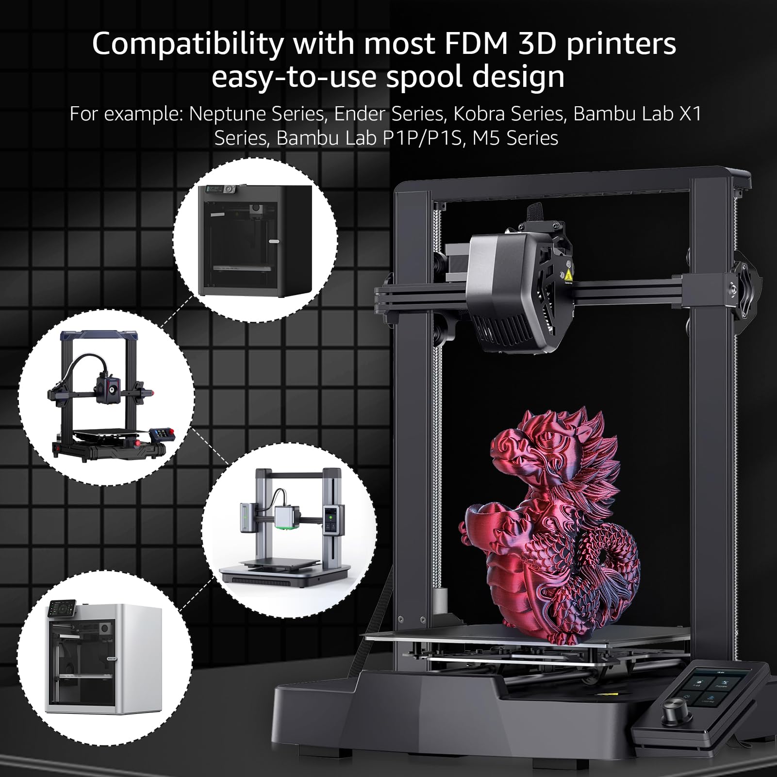 Filamento de impresión 3D PLA+ de seda de doble color, 6 paquetes – dikale 1.75 mm, paquete de 6 carretes de 250 g, dorado y rojo, negro y rojo, rojo rosa y azul cielo, rojo rosa y azul oscuro, azul