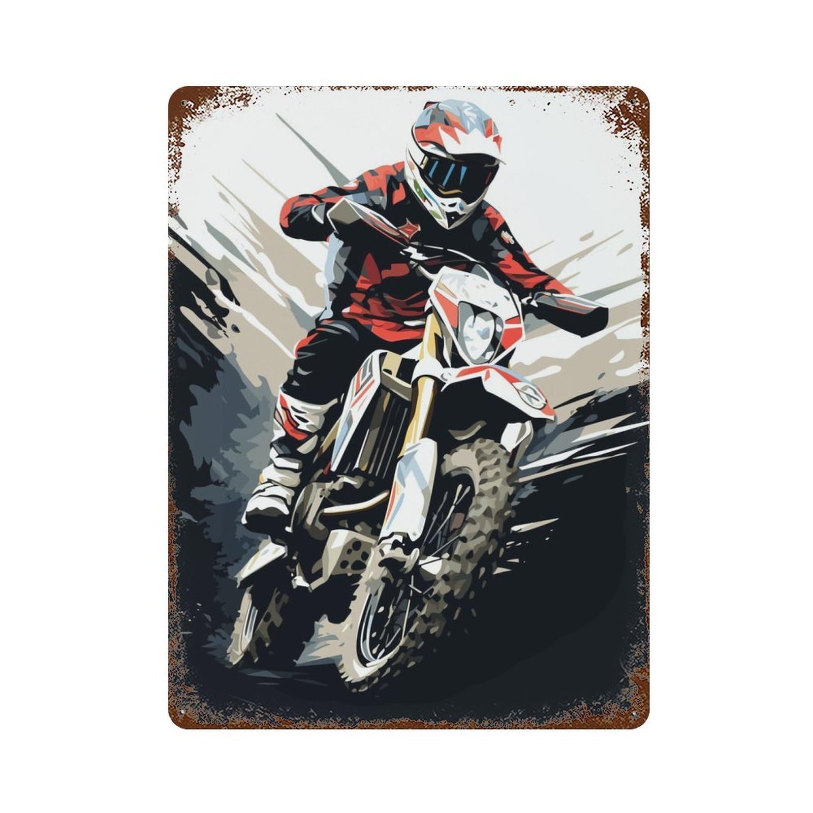 Rust Effect Motocross Dirtbike Distressed Metal Wall Sign 15.7"x11.8", Decorative Metal Wall Art for Living Room, Hallway And Home Decor