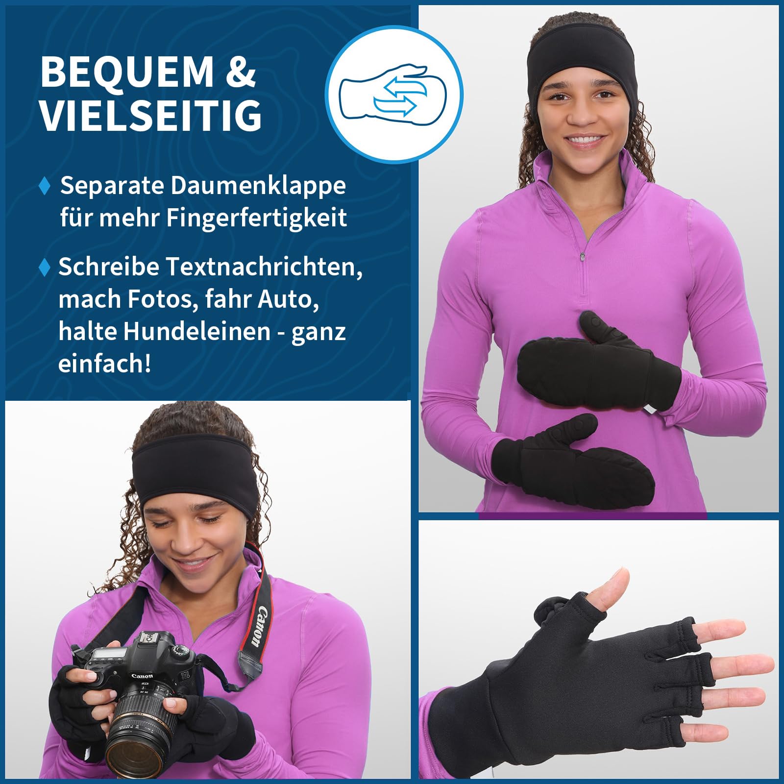 TrailHeads Isolierte wandelbare Fäustlinge für Damen – Winter Laufhandschuhe - schwarz
