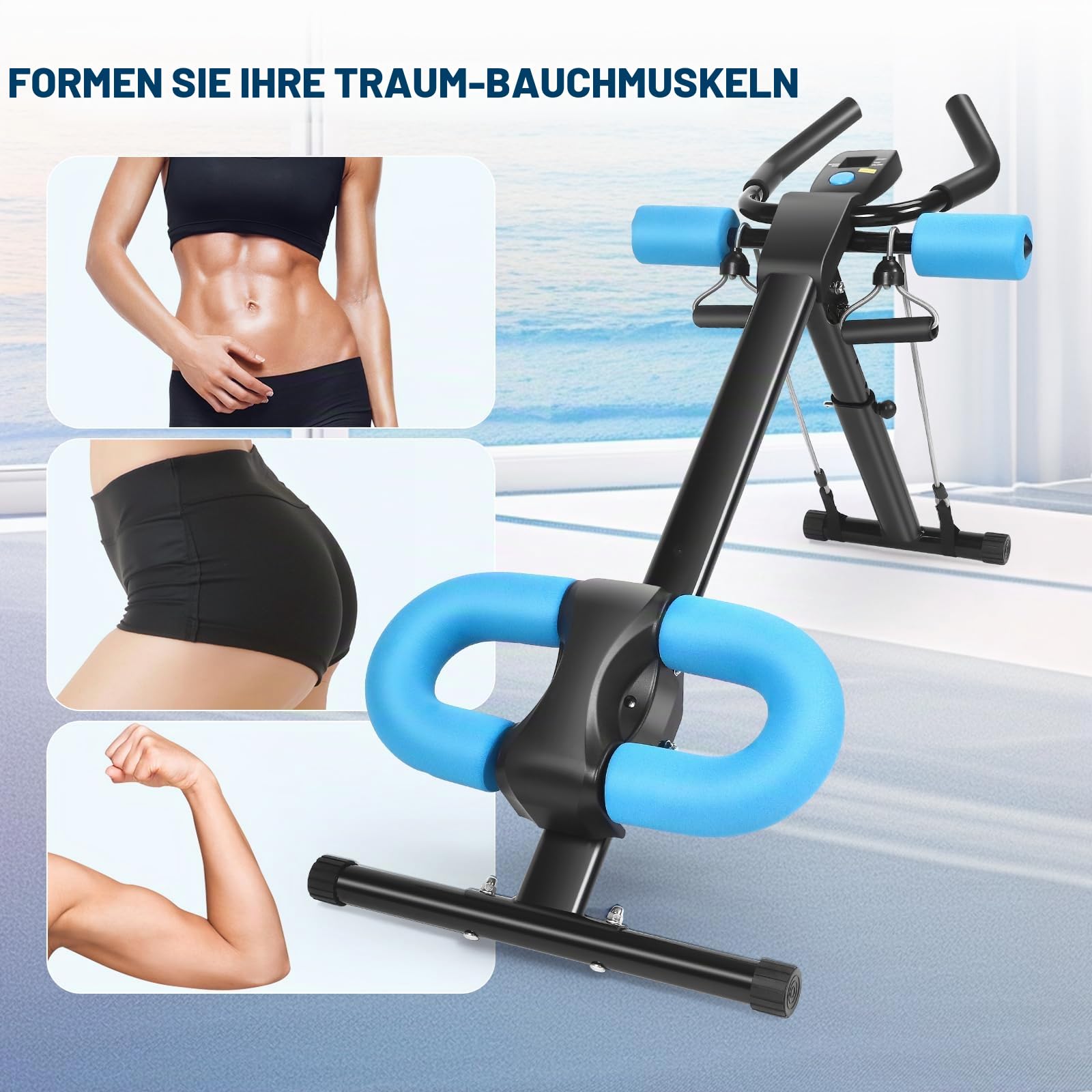 Bauchmuskeltrainer für Zuhause, 3 Einstellbare Winkel & 5 Höheneinstellungen/150kg Belastbarkeit, Ausgestattet mit LCD-Bildschirm, Multifunktionales Ganzkörper-Trainingsgerät