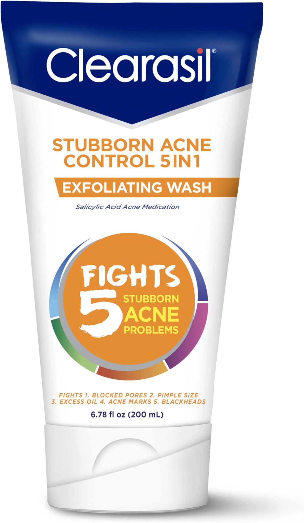 Stubborn Acne Control 5in1 Exfoliating Wash, Maximum Strenght with 2% Salicylic Acid Acne Treatment Medicine, Daily Acne Facial Cleanser 6.78 fl oz