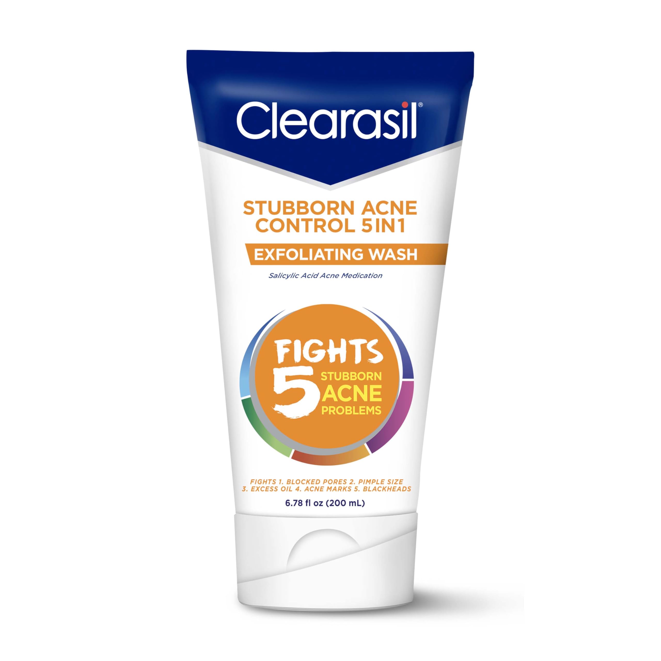 Clearasil İnatçı Akne Kontrolü 5'i 1 Arada Eksfoliye Yıkama 6.78 fl. oz., Blok Gözenekleri Azaltır, Sivilce Boyutu, Aşırı Yağ, Akne İşaretleri, Siyah Noktaları