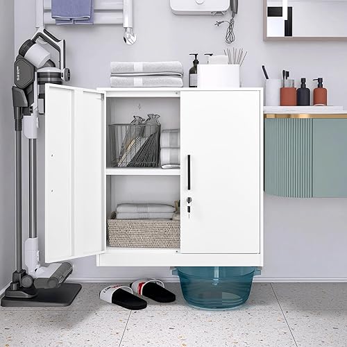 Miniatura 8 de LUCYPAL Armarios de almacenamiento de metal con 2 puertas y asa, gabinete de almacenamiento con bloqueo de acero con estantes ajustables, gabinete