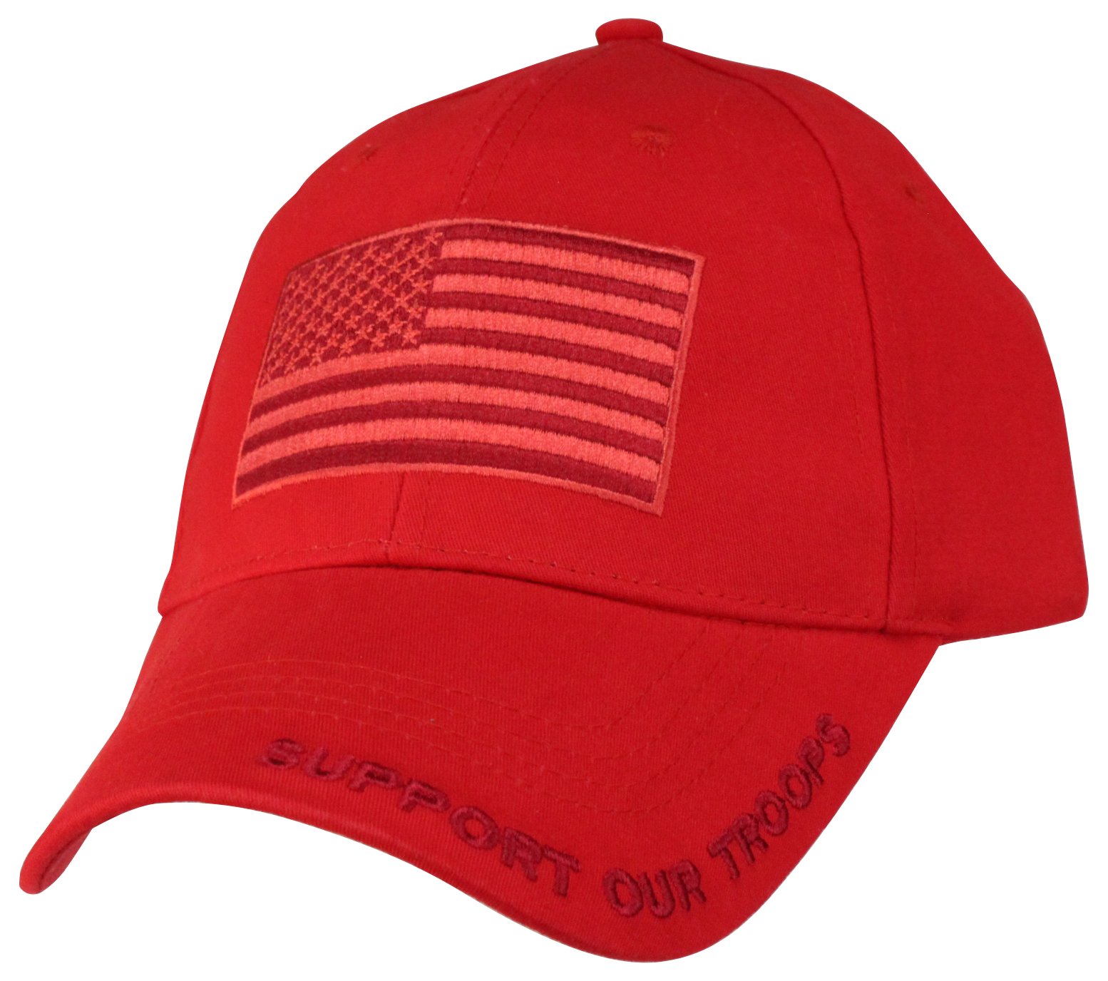 Eagle CrestRed Support Our Troops Cap With American Flag