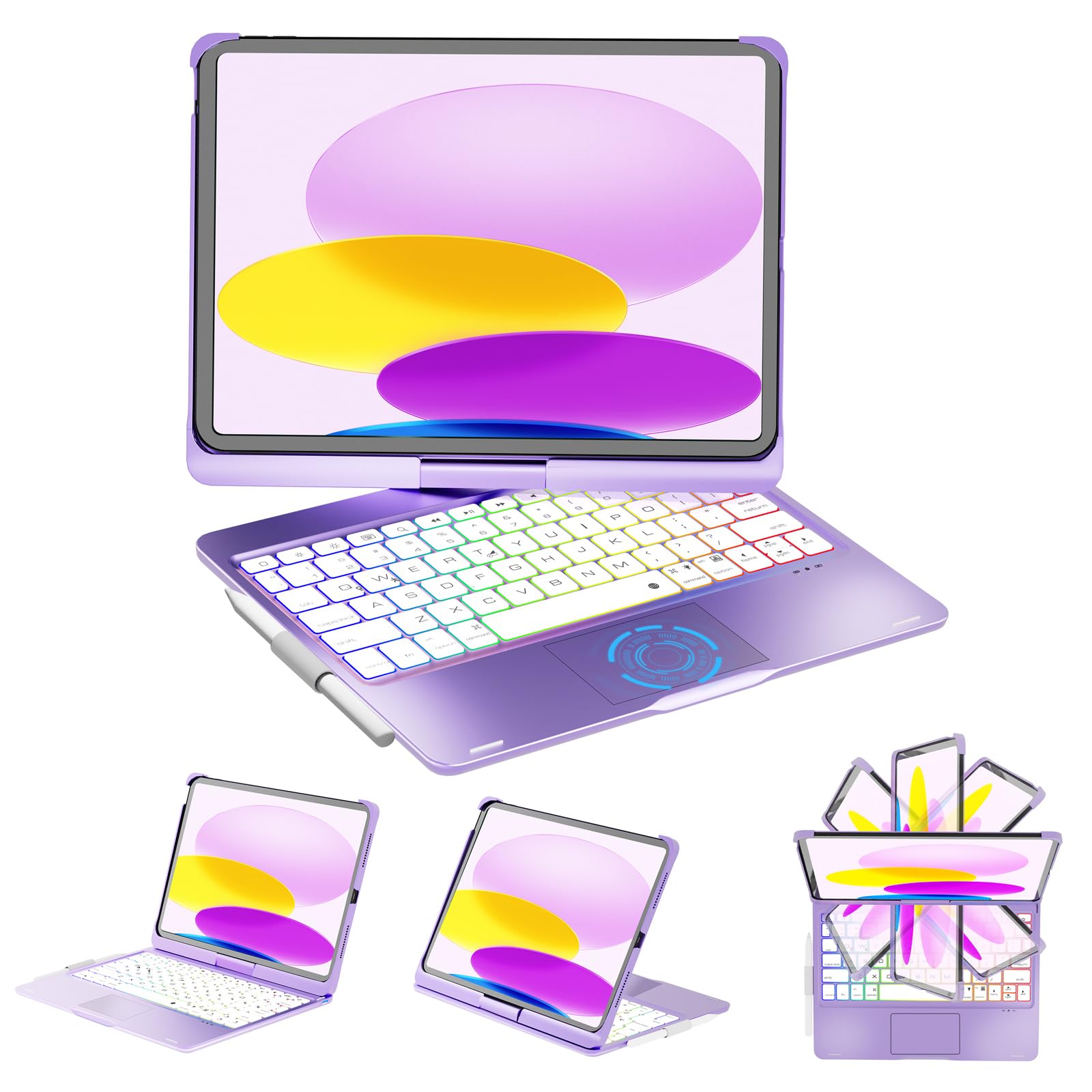 NOKBABO for iPad 10th/11th (A16) Generation Case with Keyboard,iPad Air 11 Keyboard(M3/M2), Keyboard for iPad Pro 11 (4th/3rd/2nd/1st) & iPad Air 5/4th, Trackpad,360°Swivel, Backlit - Metallic Purple