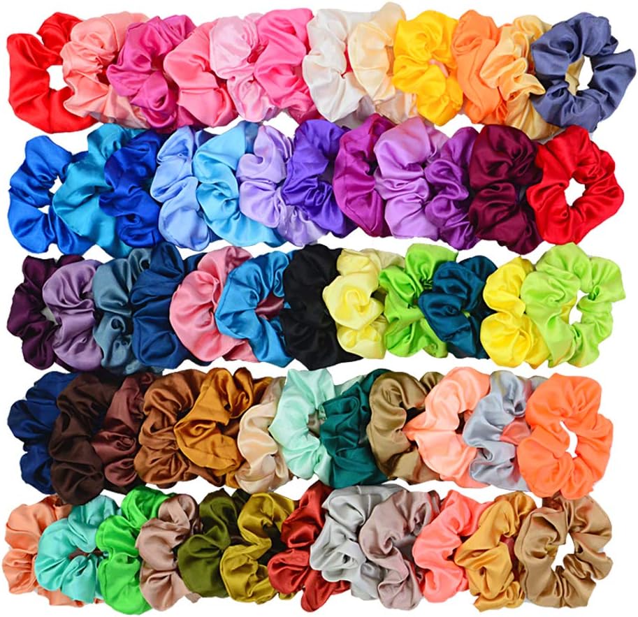 Simnice 60 Colors Silk Large Satin Hair Scrunchies Elastic Hair Bobbles ...