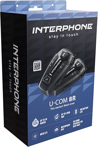 Miniatura 10 de INTERPHONE Cellularline, 2 intercomunicadores para motocicleta con comunicación de malla, modelo U-Com 8R, hasta 24 conductores, distancia 1.0 mi,