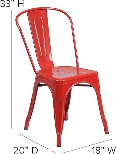 Miniatura 3 de Flash Furniture - Silla apilable de metal para interior y exterior, Rojo