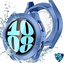 Kamita Cover Impermeabile per Samsung Galaxy Watch 6 40mm, 2 in 1 Custodia Rigida in PC con Protezione Dello Schermo in Vetro Temperato, Copertura Completa Protettiva Case per Galaxy Watch6 (Blu)