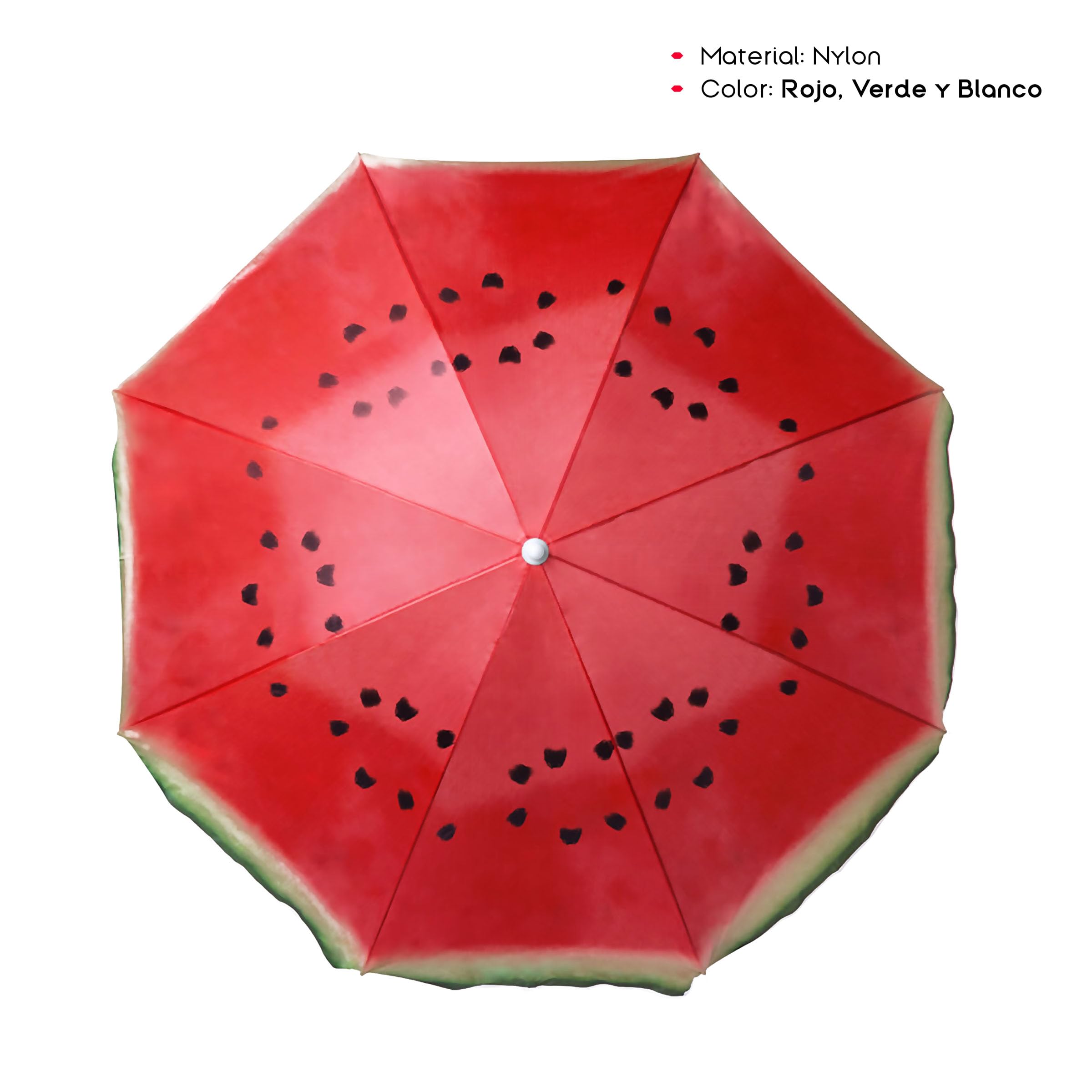 TIENDA EURASIA – Sombrilla Playa | Diseño de Sandía | 150 cm de Diámetro | Nylon | 8 Paneles Resistentes y Faldones Laterales | Tubos Metalizados en Color Blanco y Ajustable en Altura