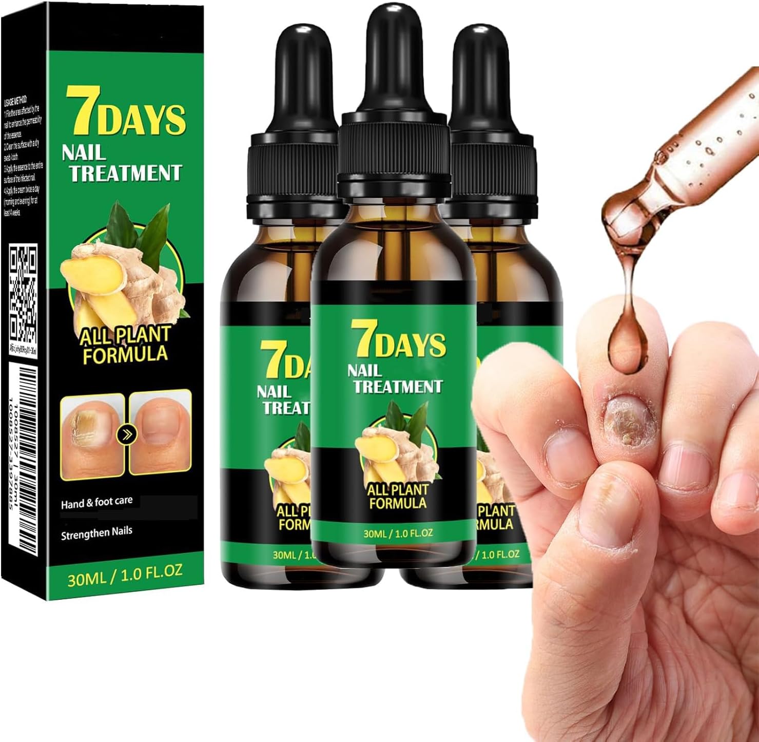 Ginger Nail Treatment Nail Support Nail Care, 7days Nail Treatment, Ginger Nail Growth Serum, Ginger Cuticle Care Oil for Nails,Cuticle Serum for Nails (3Pcs, 1 Fl.oz(pack of 1))