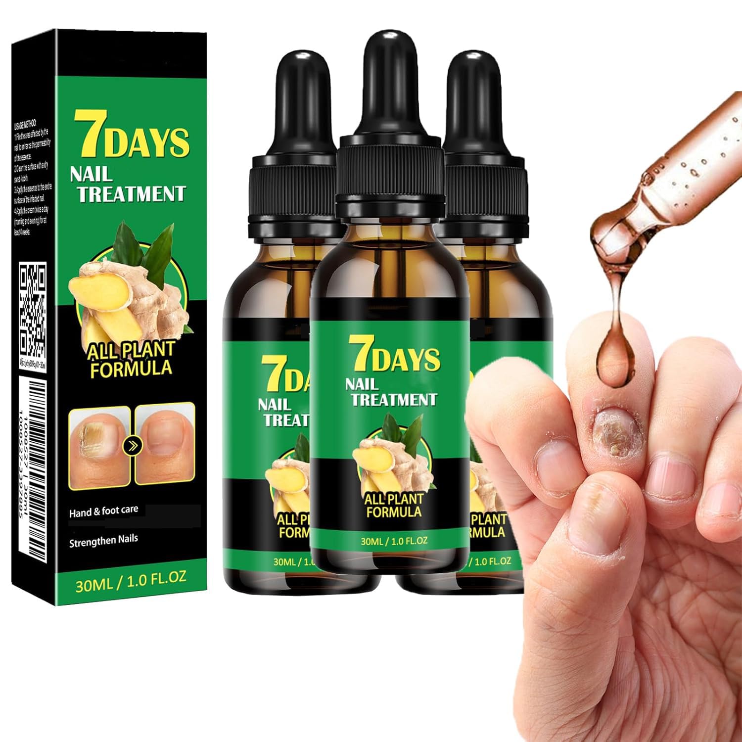 Ginger Nail Treatment Nail Support Nail Care, 7days Nail Treatment, Ginger Nail Growth Serum, Ginger Cuticle Care Oil for Nails,Cuticle Serum for Nails (3Pcs, 1 Fl.oz(pack of 1))