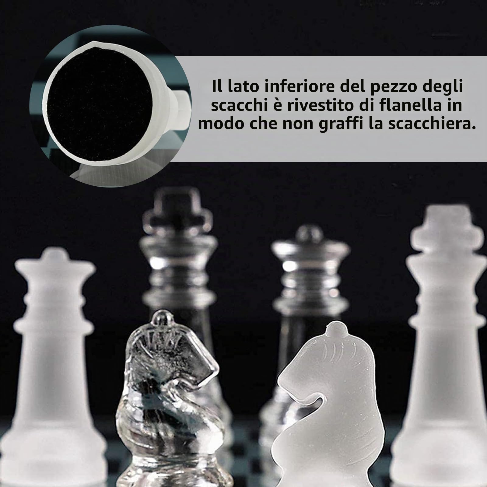 Gioco degli scacchi in vetro smerigliato, vetro cristallo, 25 × 25 cm, scacchi da viaggio portatili, gioco di scacchi di alta qualità per tutte le età, per gli amanti degli scacchi e la decorazione